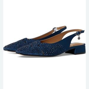 J.Renee Navy Crystal-Embellished Slingback Heels